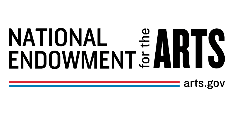 national endowment for the arts logo with bold black text, two parallel horizontal lines in blue and red ending at arts.gov url text